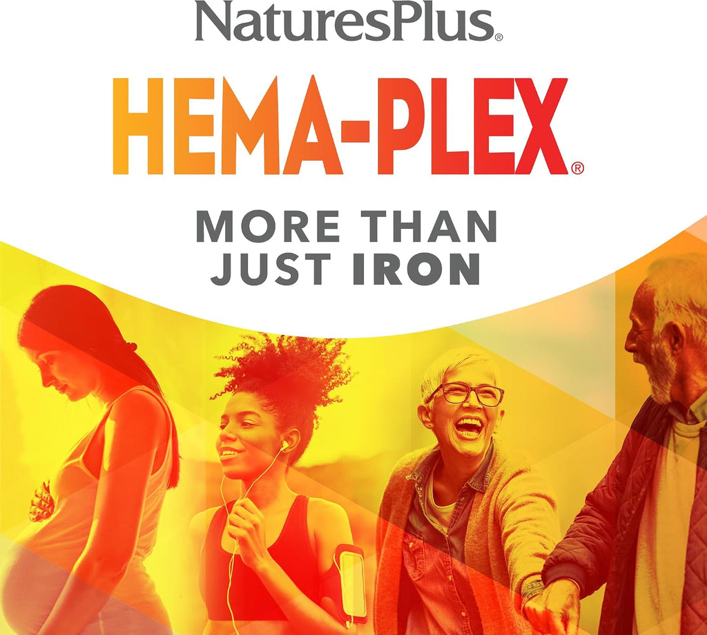 NaturesPlus Hema-Plex Iron - Hierro Quelado 85 mg con Vitamina C y Bioflavonoides - 60 Cápsulas - Vegano, Sin Gluten