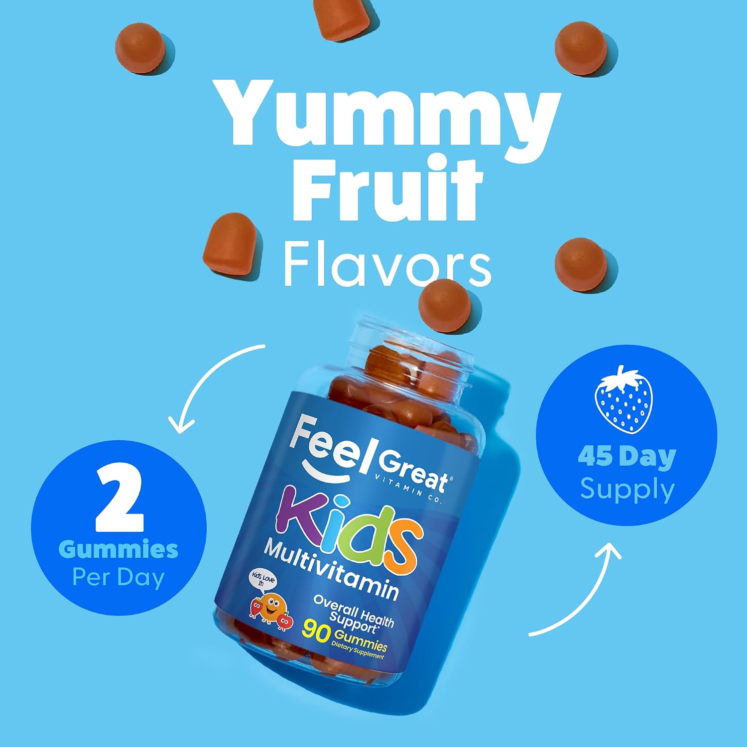 Feel Great Kids Multivitamin Gummies - Gominolas Multivitamínicas para Niños, 45 Días