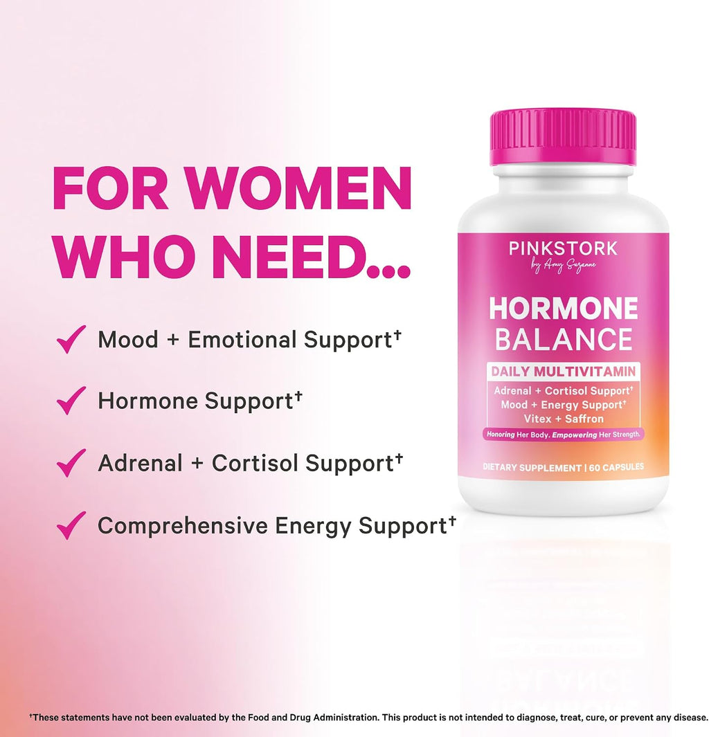 Pink Stork Hormone Balance Multivitamin for Women | Multivitamínico para Mujeres con Vitex, Ashwagandha y Magnesio | 60 Cápsulas Veganas
