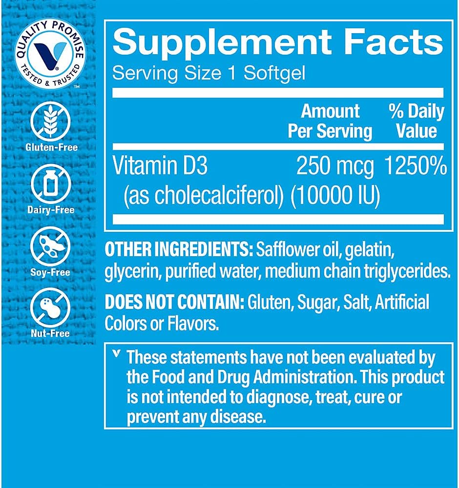 Vitamina D3 10000 IU, 100 Cápsulas Blandas - The Vitamin Shoppe