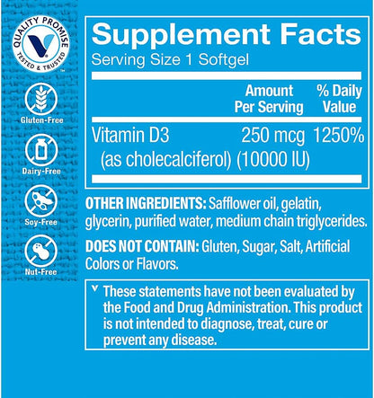 Vitamina D3 10000 IU, 100 Cápsulas Blandas - The Vitamin Shoppe – Image 2