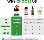 Venture Pal 5 en 1 Vitamina D3 K2 Gotas - 10000 UI D3 + 200 mcg K2 (MK-7) con Magnesio, Zinc y Aceite MCT - 60 ml