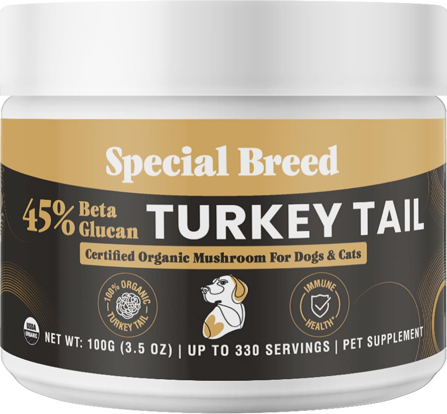 Cola de Pavo Orgánica para Perros y Gatos - Estandarizado al 45% de Beta Glucanos - Cuerpo Frutal Completo Extraído en Agua Caliente - Probado por Terceros - Apoyo Inmunológico y Digestivo - Sin Rellenos - Hecho en EE.UU. - 330 cápsulas