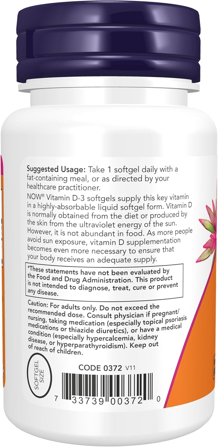NOW Foods Vitamina D-3 5000 IU - 240 Cápsulas Blandas