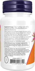 NOW Foods Vitamina D-3 5000 IU - 240 Cápsulas Blandas