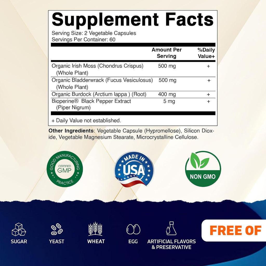 Vitamatic Irish Sea Moss – 120 Cápsulas Vegetarianas con Bladderwrack y Burdock Root