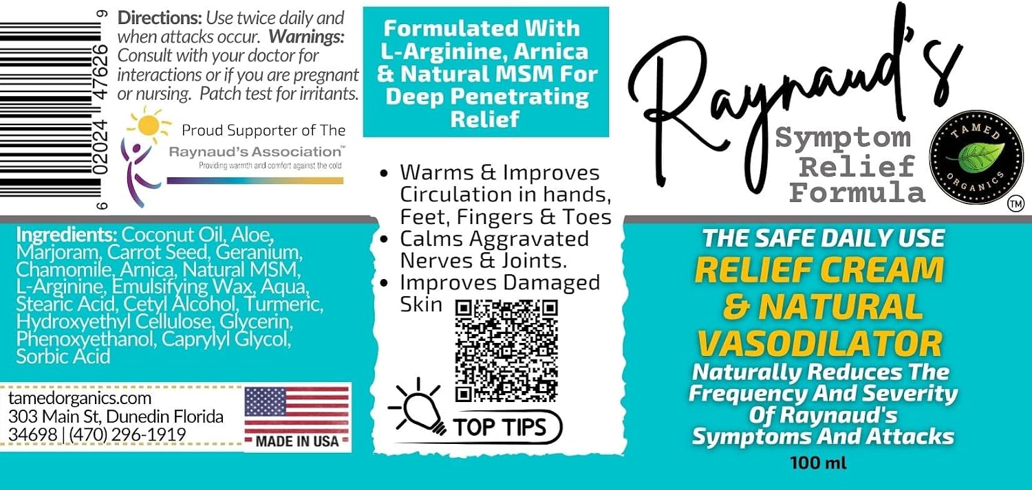 Tamed Organics Crema Tópica para el Alivio de los Síntomas de Raynaud