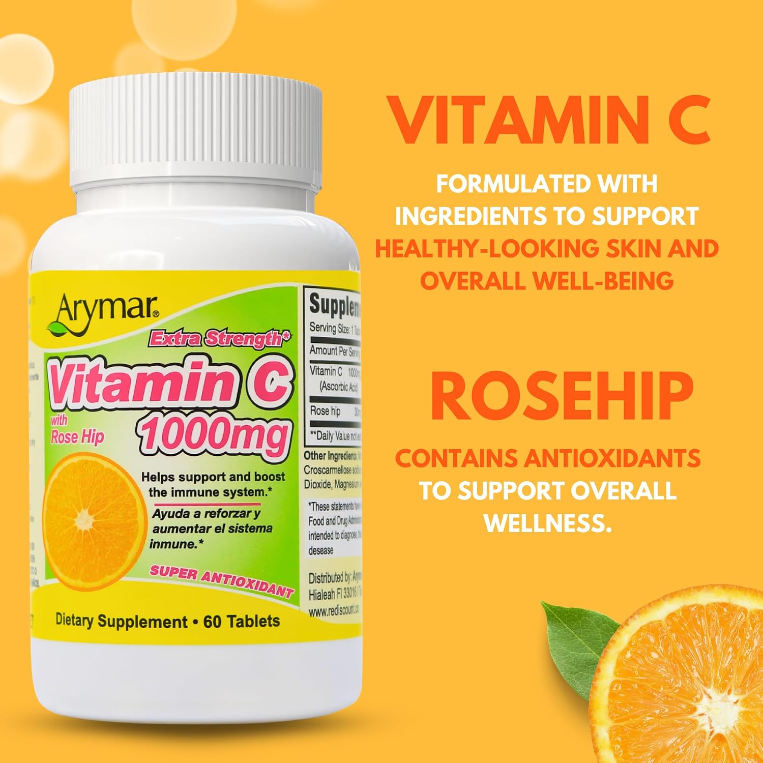 Arymar Vitamina C 1000 mg con Extracto de Rosa Mosqueta 30 mg - 60 Comprimidos