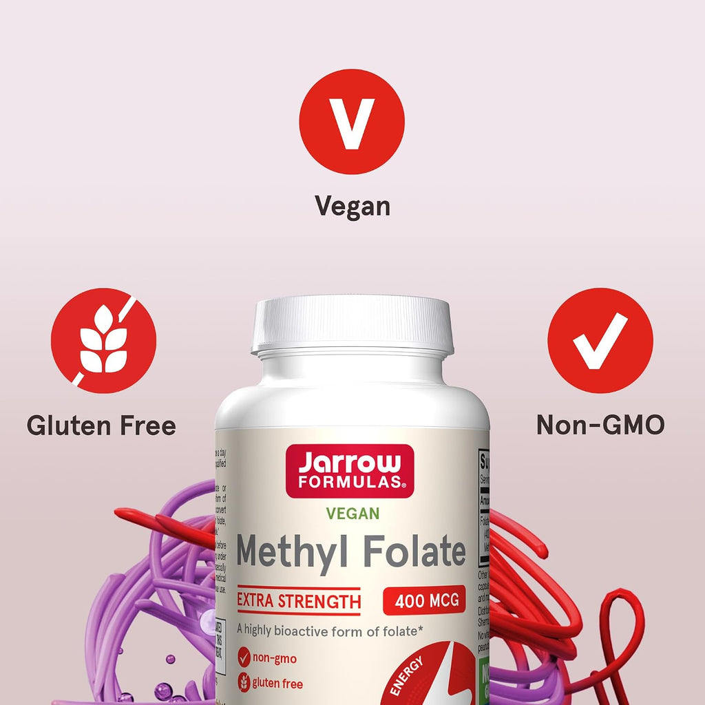 Jarrow Formulas Folato Metilado de Alta Potencia 400 mcg - Metilfolato Activo (5-MTHF), 60 Cápsulas Veganas