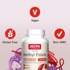 Jarrow Formulas Folato Metilado de Alta Potencia 400 mcg - Metilfolato Activo (5-MTHF), 60 Cápsulas Veganas
