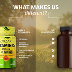 ORZAX Vitamina D3 10000 UI (250 mcg) – 120 Cápsulas Blandas – Sin Gluten, Sin Azúcar, No-GMO