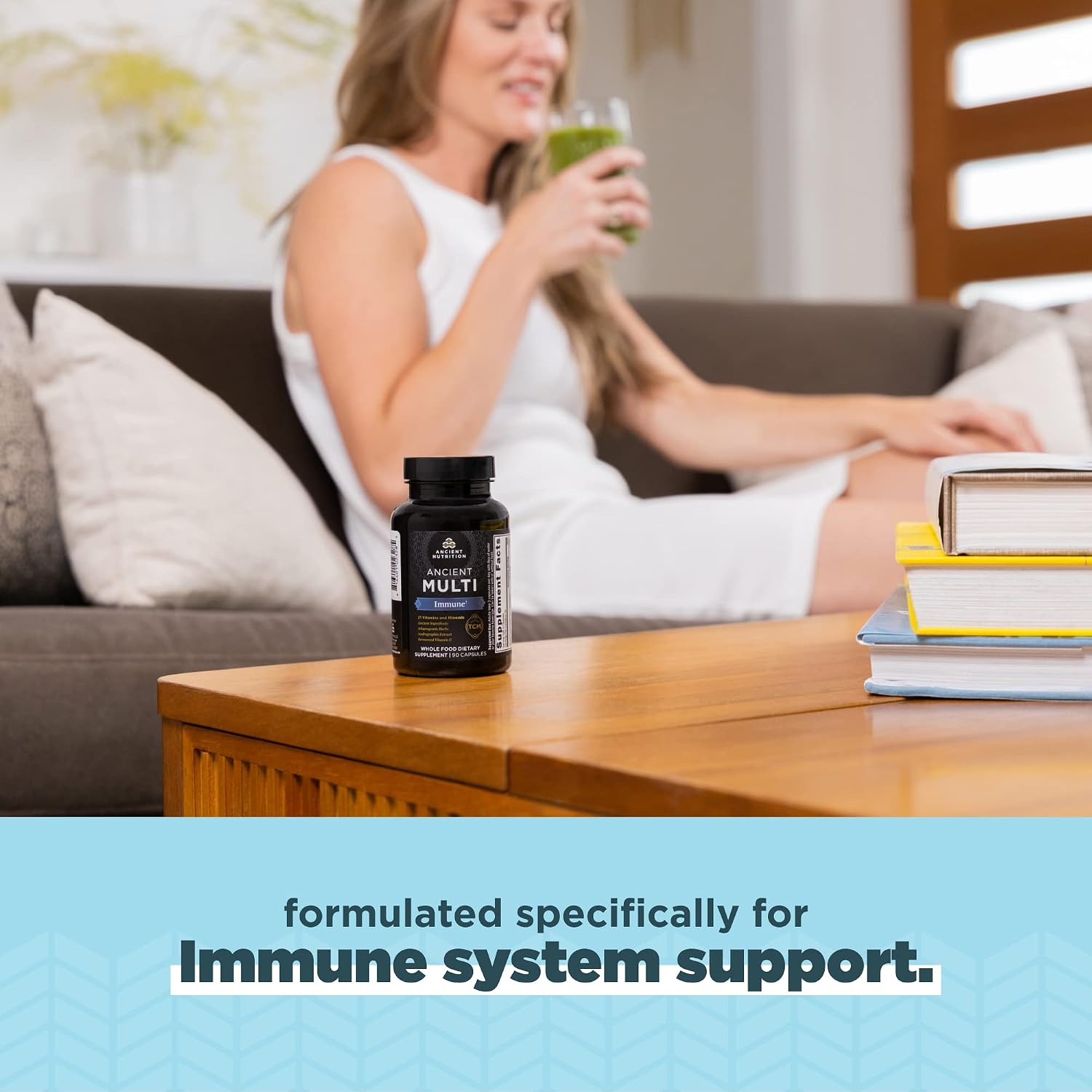 Ancient Nutrition Multivitamínico para Apoyo Inmunitario, 21 Vitaminas y Minerales con Vitamina D y C, Cúrcuma, 90 Cápsulas
