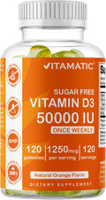 Vitamatic Vitamina D3 50.000 UI Sin Azúcar - 120 Gomitas de Pectina - Suplemento Semanal para Huesos, Dientes y Sistema Inmunológico