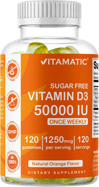 Vitamatic Vitamina D3 50.000 UI Sin Azúcar - 120 Gomitas de Pectina - Suplemento Semanal para Huesos, Dientes y Sistema Inmunológico