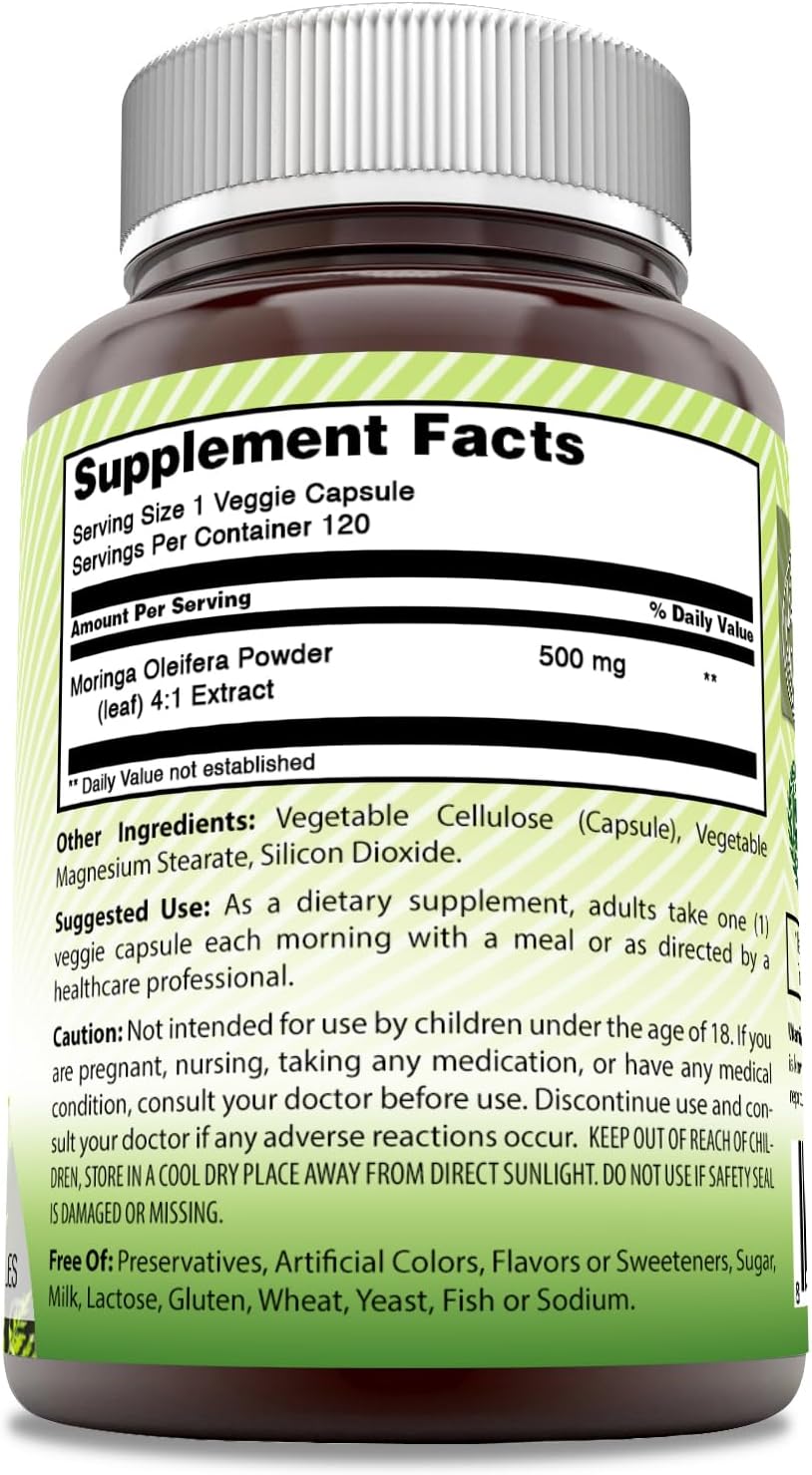 Amazing India Moringa 500 mg 120 Cápsulas Vegetales | No OGM | Sin Gluten