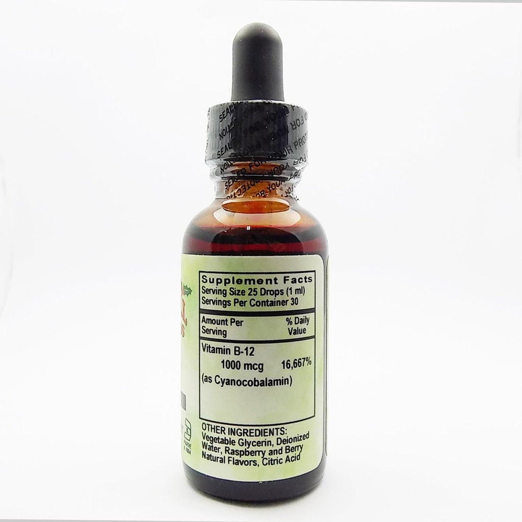 Holly Hill Health Foods, Vitamina B12 1000 mcg de absorción rápida, frambuesa, 30 ml