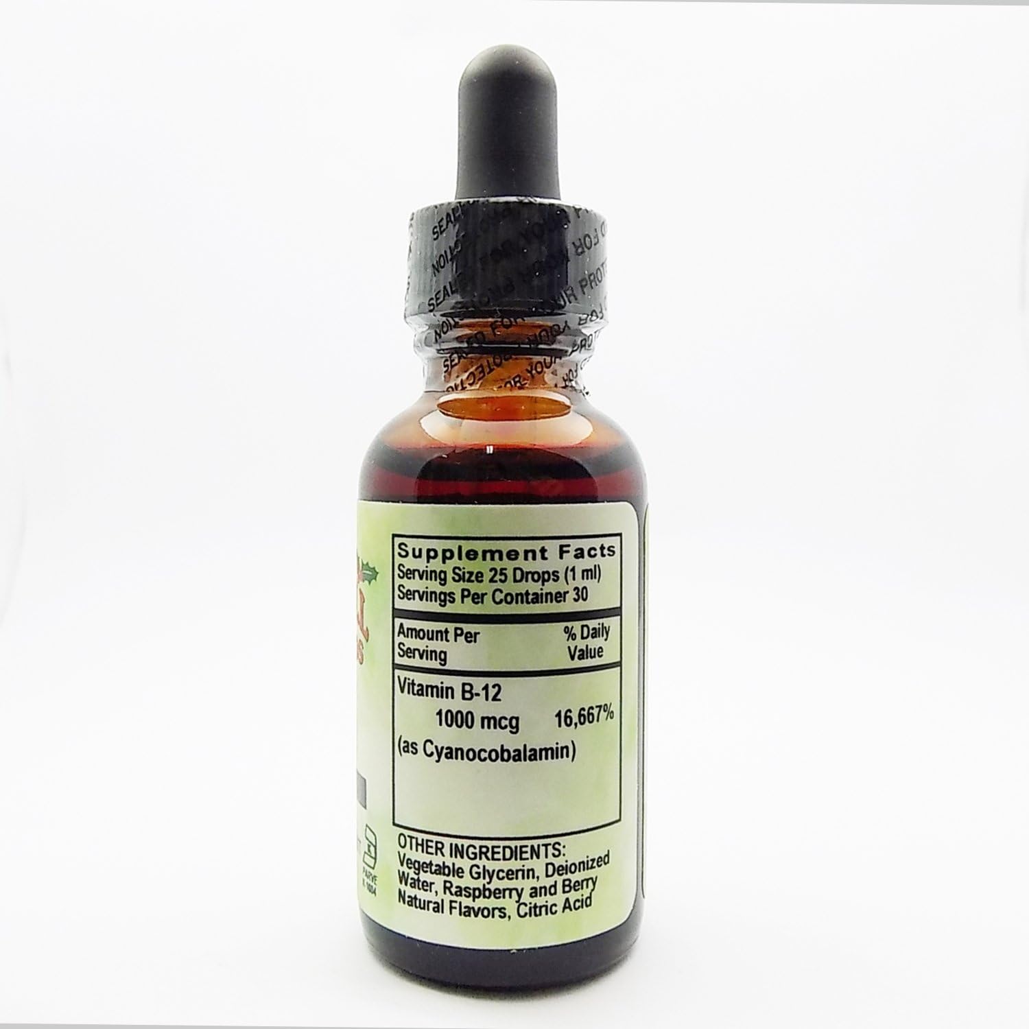 Holly Hill Health Foods, Vitamina B12 1000 mcg de absorción rápida, frambuesa, 30 ml