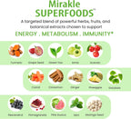 Organic Veda Mirakle Superfoods - Superalimentos Verdes con Probióticos, 40+ Nutrientes Orgánicos, Vitamina C y Resveratrol - 120 Cápsulas