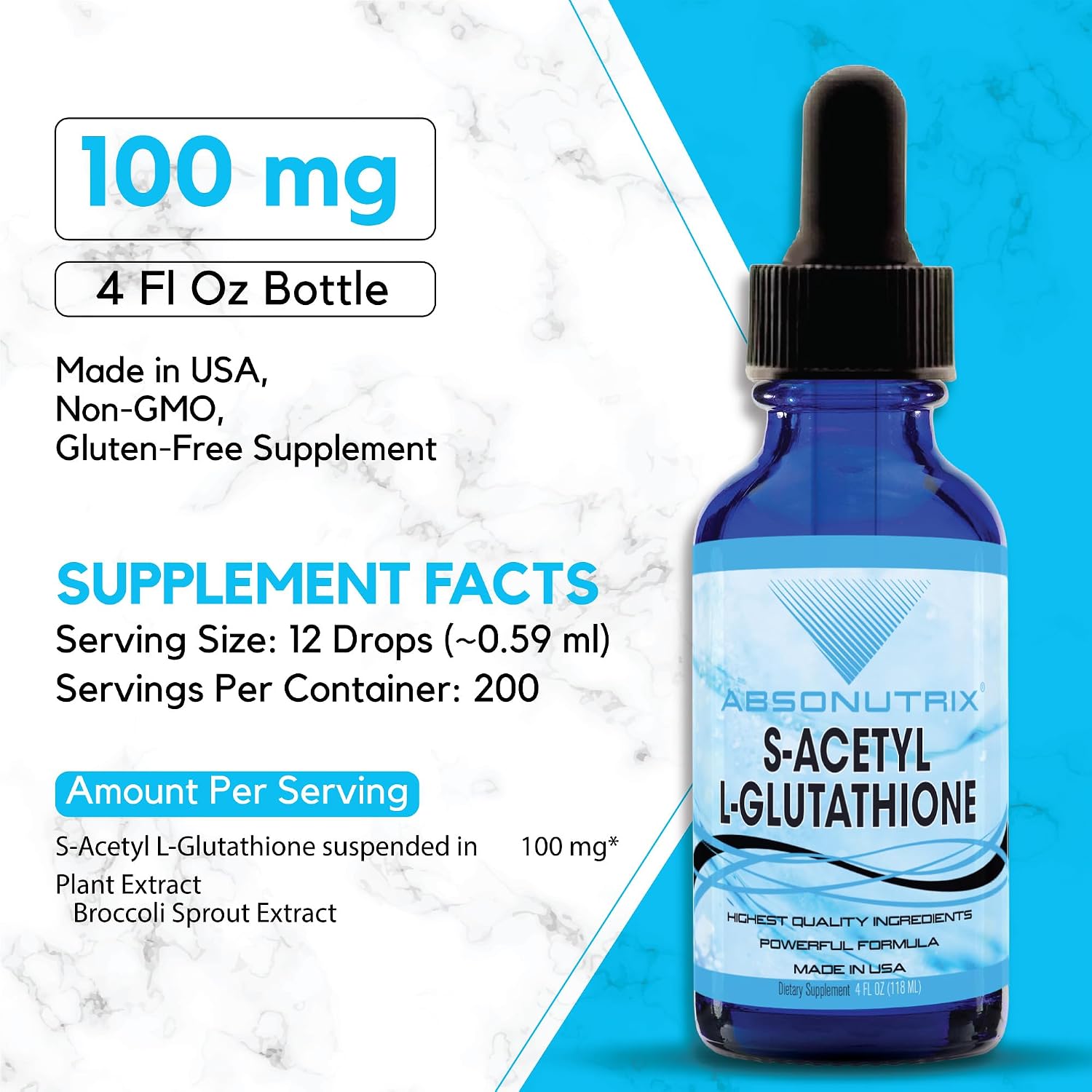 S-Acetyl L-Glutathione 100 mg por ración 118 ml Líquido 200 raciones