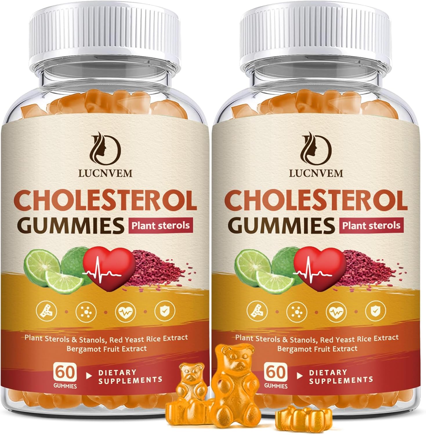 Gominolas para el Colesterol con Esteroles Vegetales, Arroz Rojo y Bergamota - Pack de 2 (60 Días)