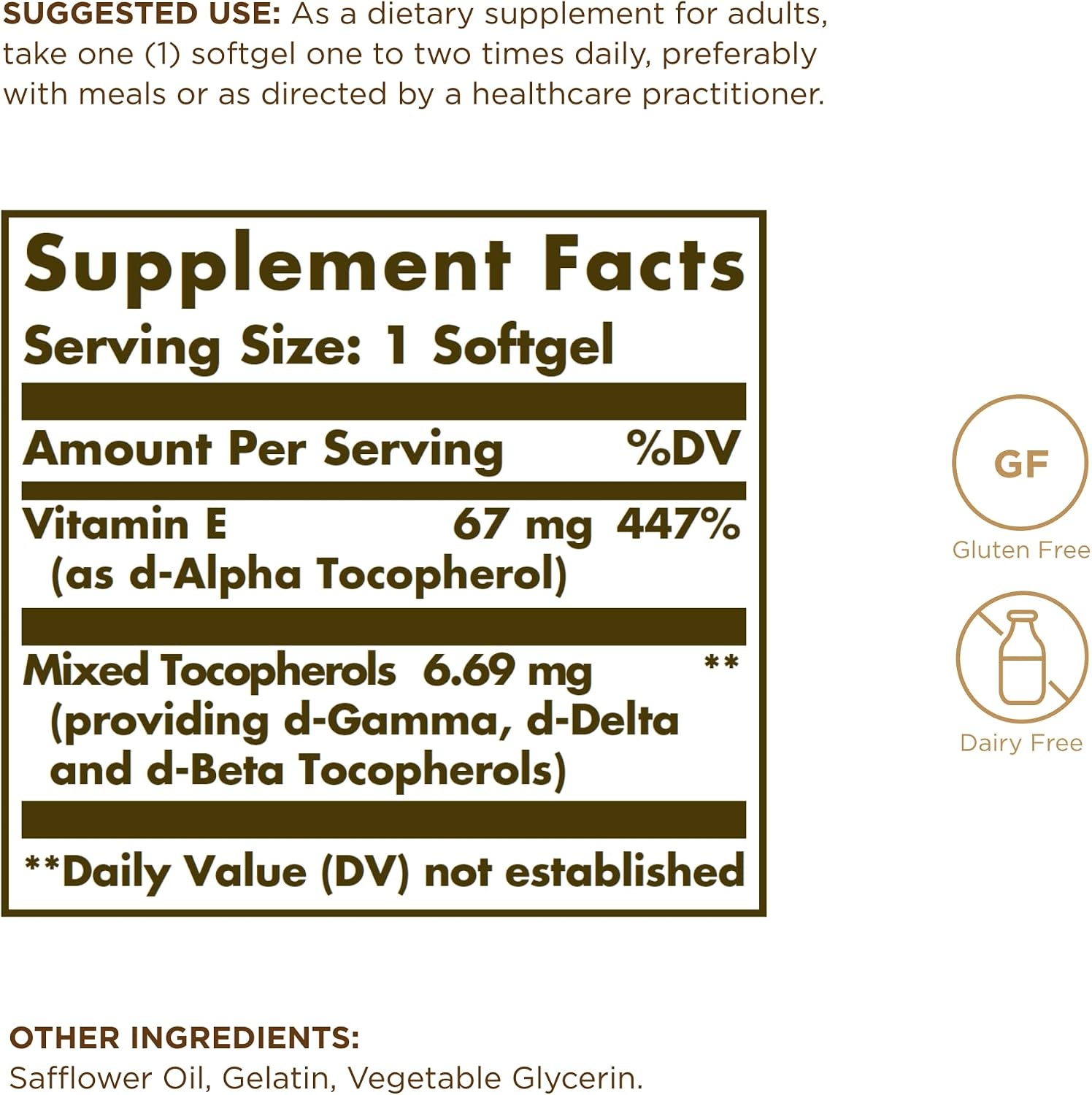 Solgar Vitamin E 67 mg (100 IU) - 100 Softgels, 2 Pack - 200 Total Servings