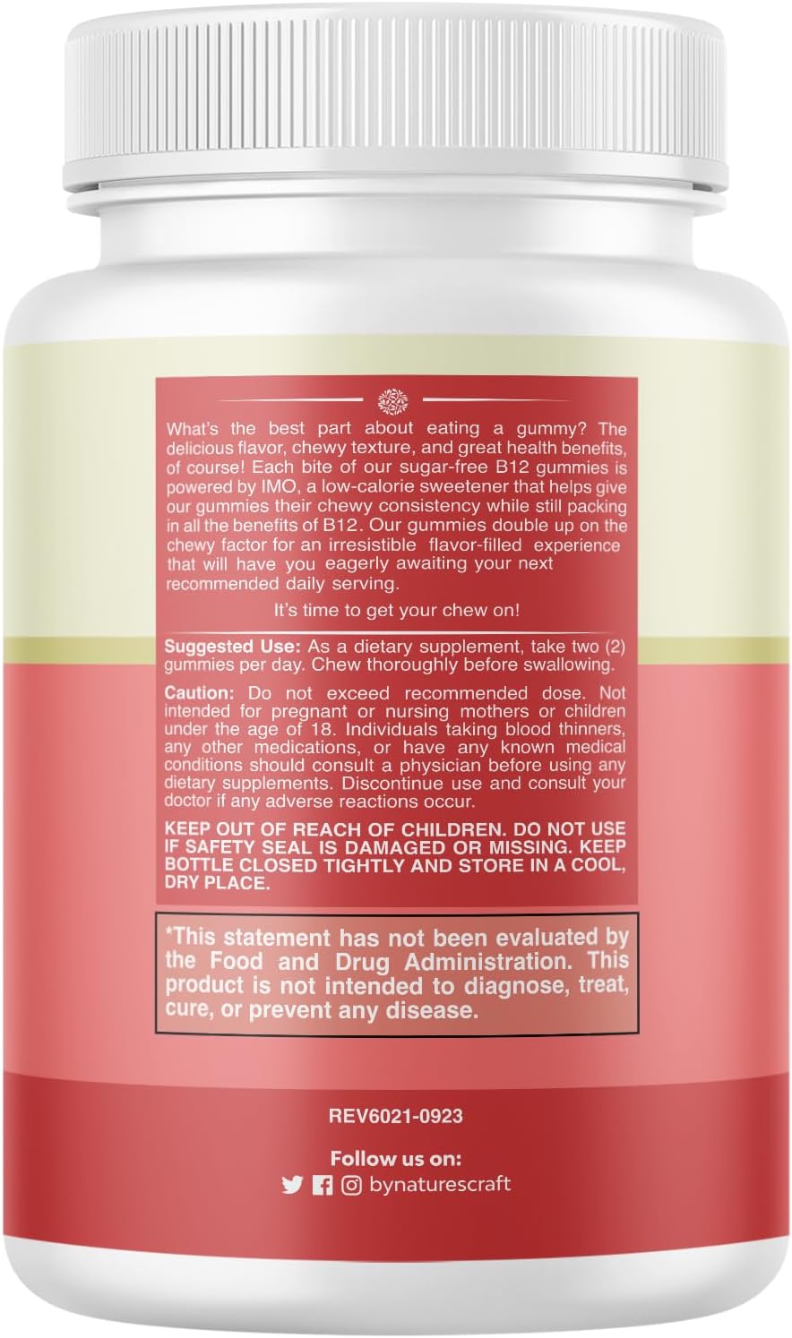 Gominolas de Vitamina B12 para Adultos - Vitamina B12 1000 mcg sin Azúcar - Apoyo Energético y Salud Nerviosa - Kosher, No-GMO, Sin Gluten - 120 unidades