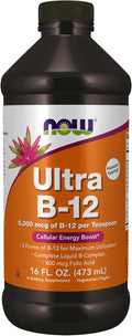 NOW Foods Ultra B-12 Líquido, 5000 mcg de Vitamina B12 con Ácido Fólico, 473 ml