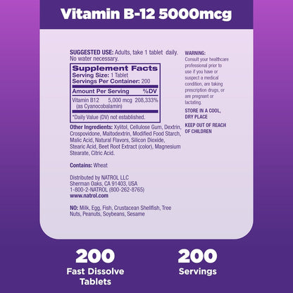 Natrol B12 5000 mcg Comprimidos de – Contribuye a la reducción del cansancio y la fatiga. – Image 4