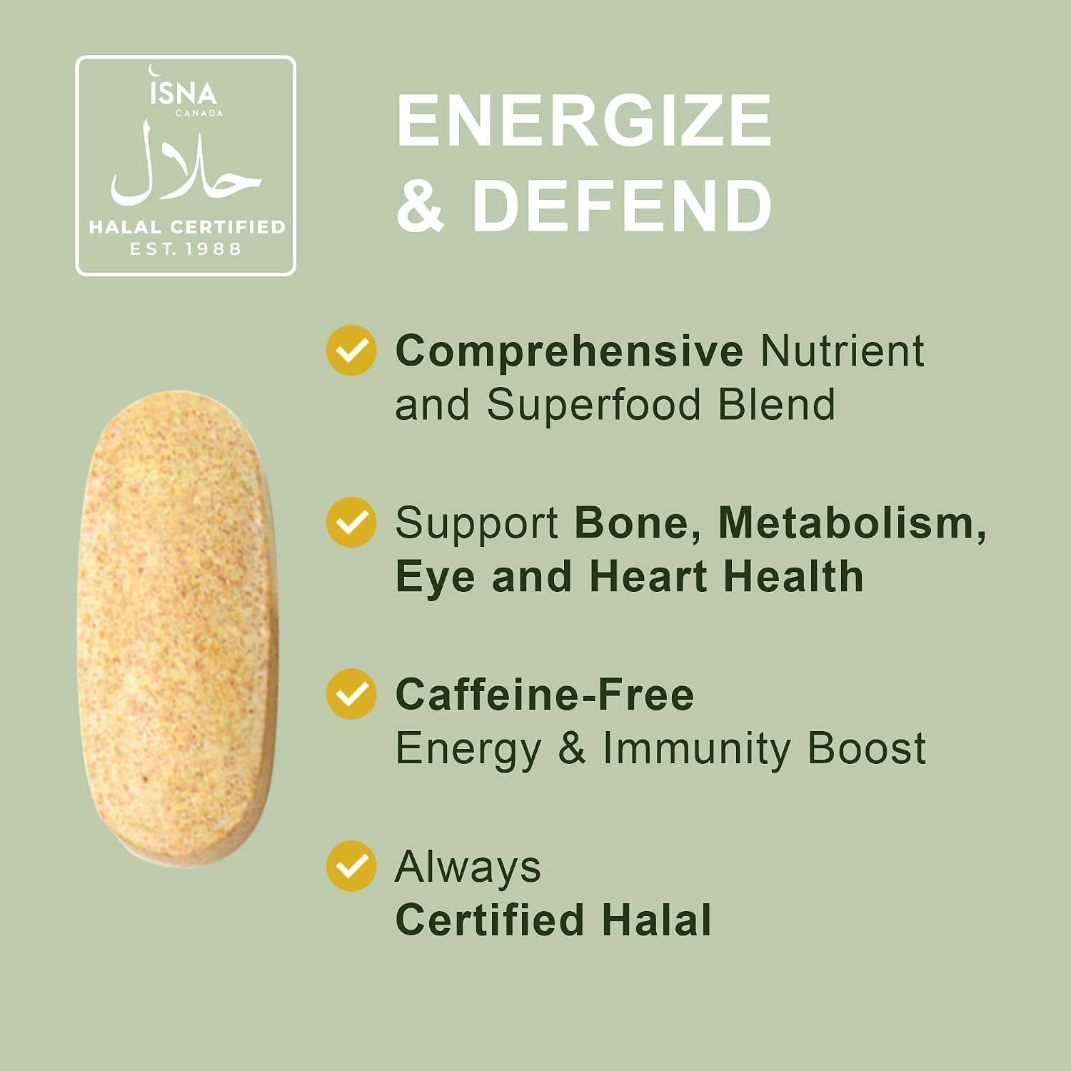 Noor Vitamins Energy+ Multivitamínico Halal – 26 Vitaminas y Minerales con Black Seed, Dátiles y Miel, Sin Gelatina, 2 Meses de Suministro
