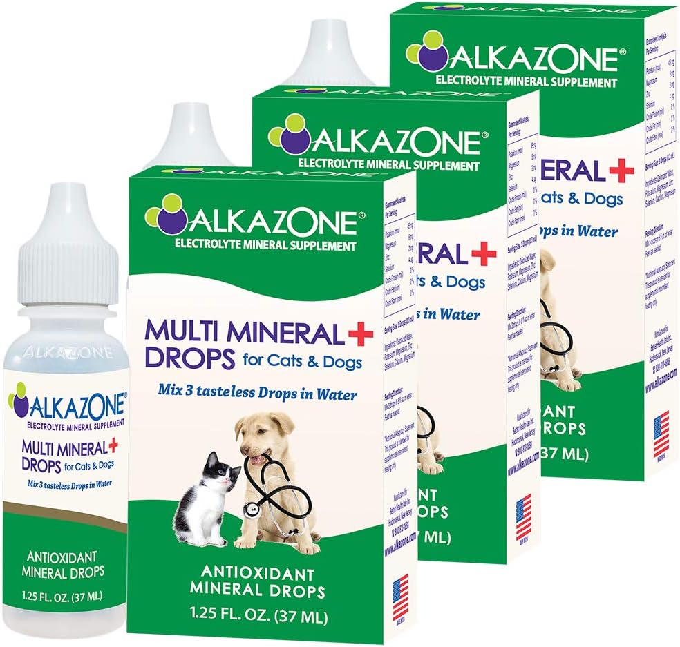 Alkazone Gotas Alcalinas Multiminerales para Perros y Gatos - Sin Sabor, 120 Dosis (3 Paquetes)