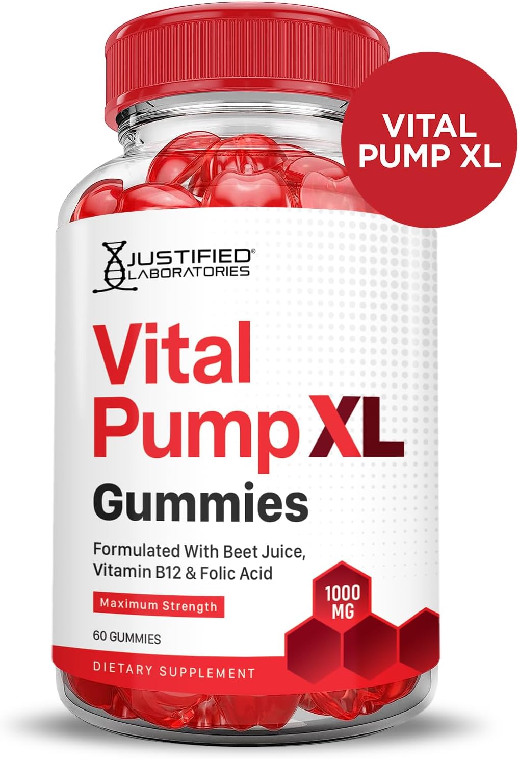 Justified Laboratories Vital Pump XL Performance Gummies 1000mg - Pack de 2 - 120 Gominolas con Vinagre de Manzana, Remolacha, Vitamina B12 y Ácido Fólico - Vegano, Sin Gluten
