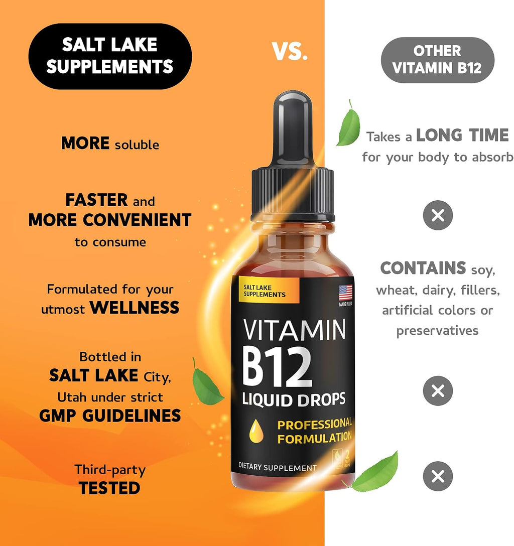 Gotas Líquidas de Vitamina B12 - 5000 mcg Metilcobalamina, Complejo B (B2, B3, B6), Vegano, Sin Gluten, Sabor Frambuesa, 2 fl oz (59 ml)