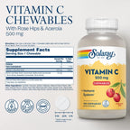 SOLARAY Vitamin C Chewable 500 mg - Natural Cherry Flavor - 100 Chewable Tablets
