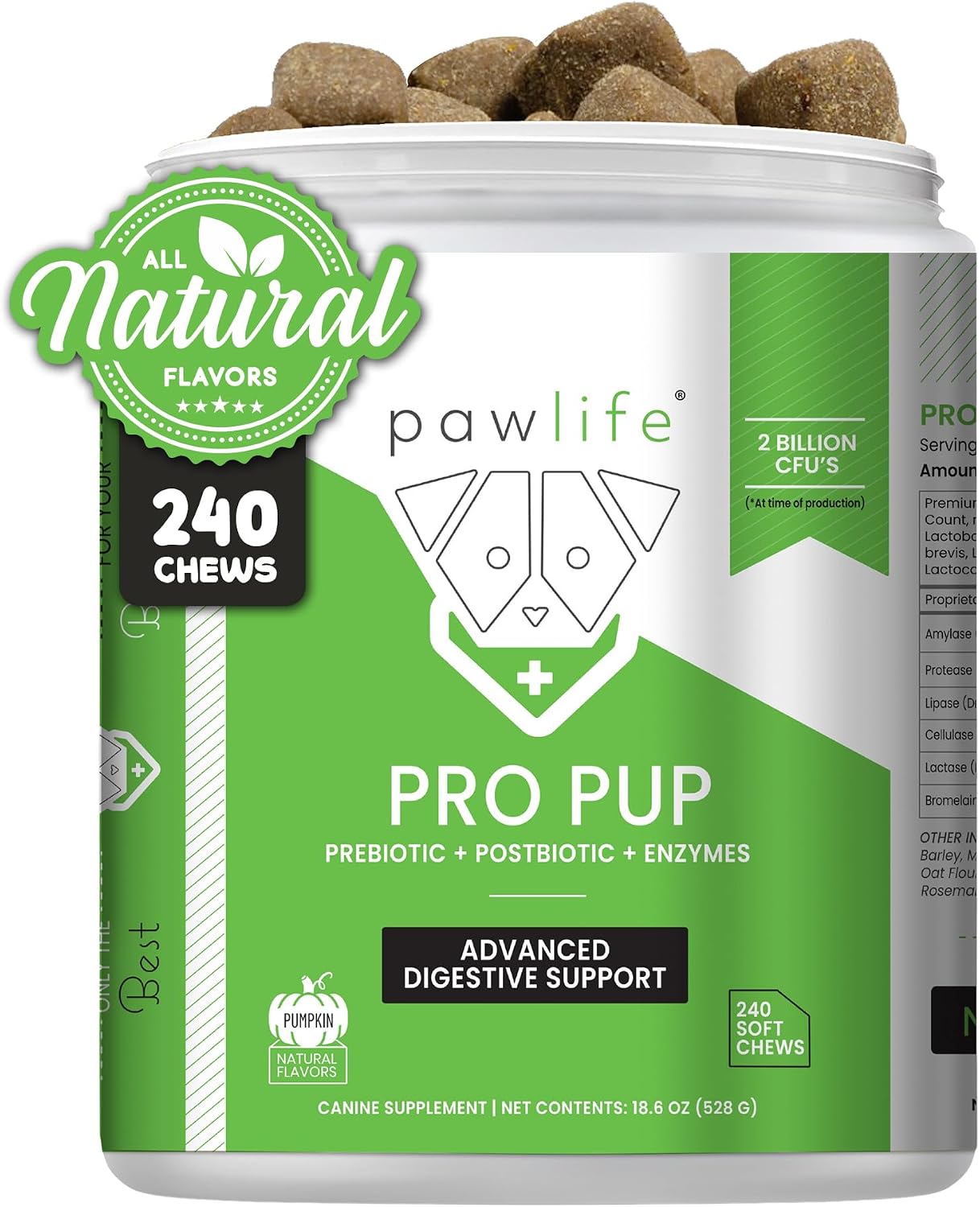 Probióticos para Perros Pawlife - 240 Masticables Sabor Calabaza