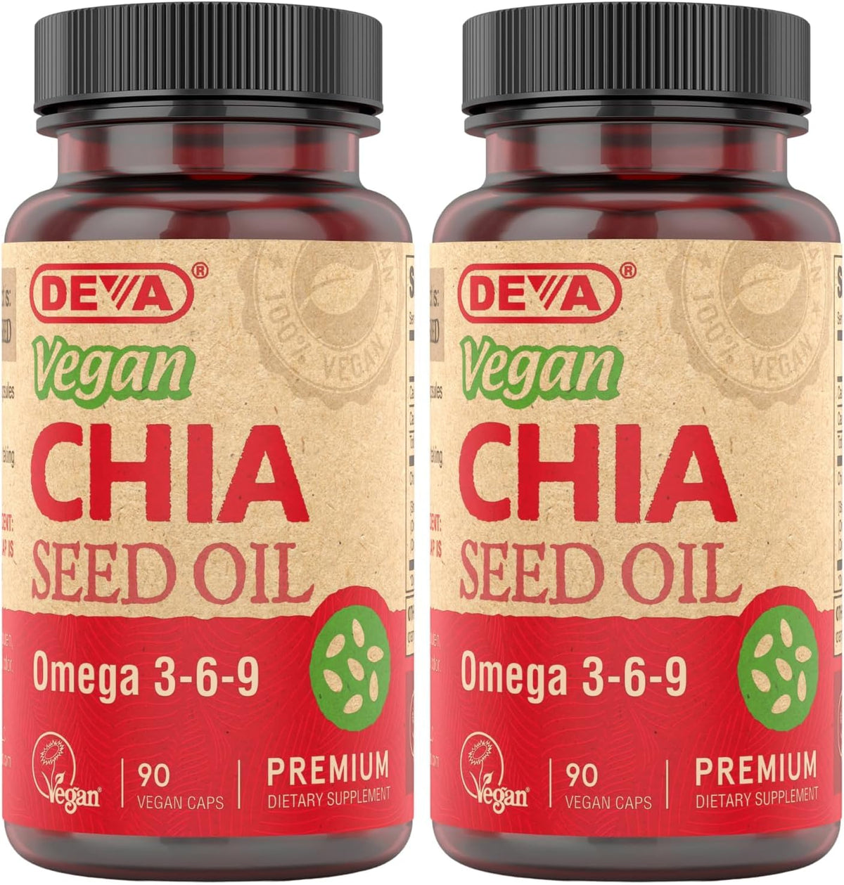 DEVA Aceite de Semilla de Chía Vegano, Rico en Omega 3, 6 y 9, Prensado en Frío y Sin Refinar, 90 Cápsulas (Pack de 2) – Image 1