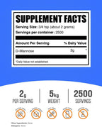 BulkSupplements Polvo de D-Manosa - Suplemento de D-Manosa para la Salud del Tracto Urinario - Sin Sabor y Sin Gluten, 2g por Ración, 1kg (Paquete de 5)