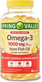 Spring Valley Omega-3 1000 mg Aceite de Pescado, 180 Perlas Blandas, Sabor Limón