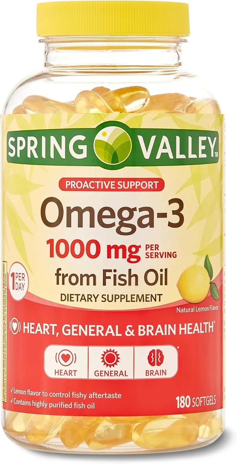 Spring Valley Omega-3 1000 mg Aceite de Pescado, 180 Perlas Blandas, Sabor Limón