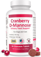 Cranberry & D-Mannose Urinary Tract Supplement for Dogs & Cats - Bladder & Urinary Tract Health Support - Cranberry Extract, D-Mannose & Vitamin C - 60 Chewable Tablets