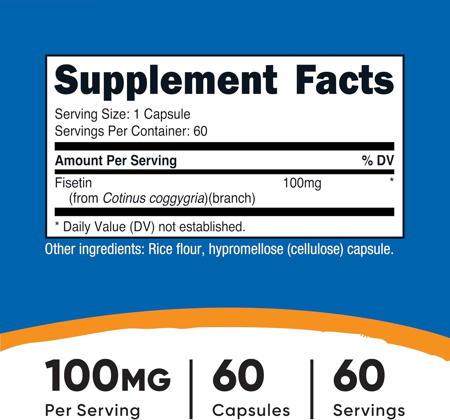 Nutricost Fisetina 100mg, 60 Cápsulas - Antioxidante Natural Polifenol - No Transgénico, Sin Gluten y Vegano