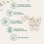 Micro Ingredients Pure Methylated B Complex, 240 Cápsulas | Complejo B Metilado 11 en 1 con Metilfolato y B12