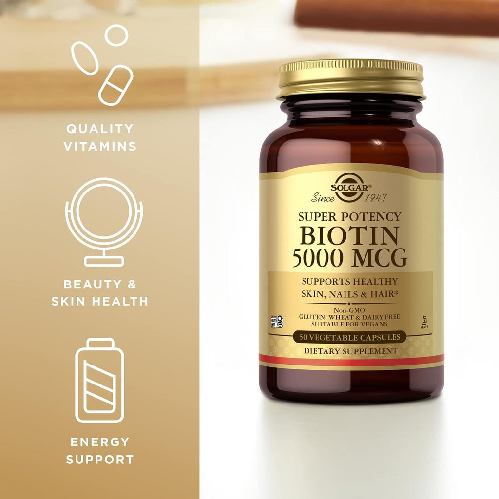 Solgar Biotina 5000 mcg - 100 Cápsulas Vegetales - Vegano, Sin Gluten