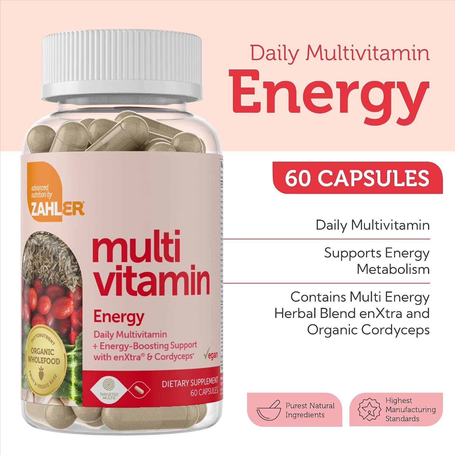 Zahler Multivitamínico Diario para Mujeres y Hombres con Hierro y Energía (60 Cápsulas)