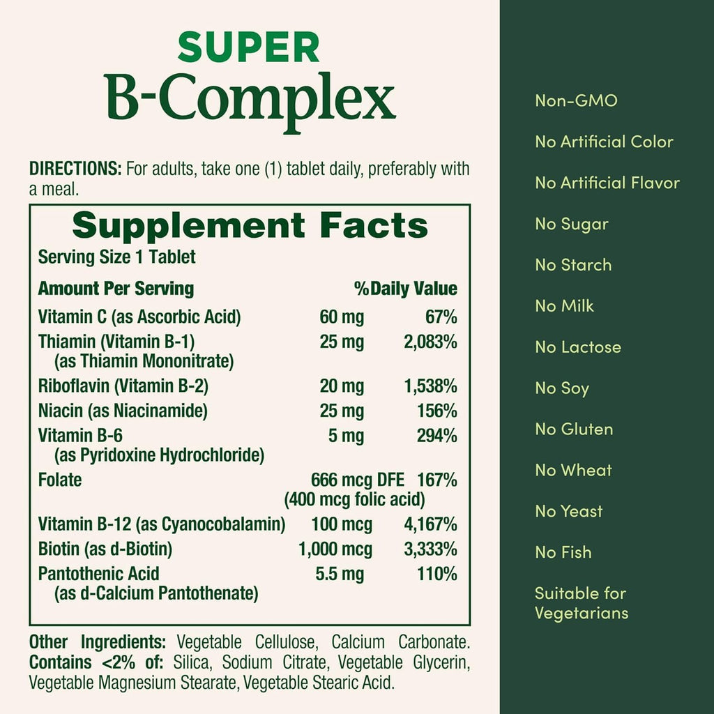 Nature's Bounty Super B Complex con Vitamina C y Ácido Fólico, Apoyo Inmunológico y Energético, 150 Comprimidos - Pack de 2