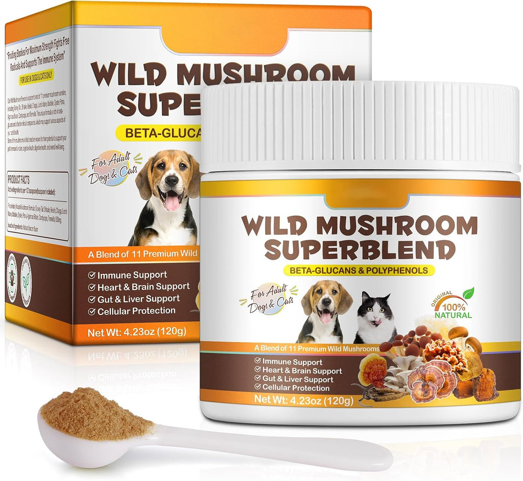 FANGCUN Polvo de Hongos para Perros y Gatos - Mezcla de 11 Setas, Sabor a Bacon, 120g