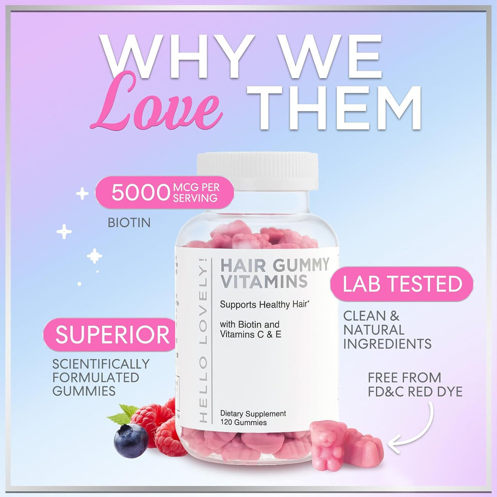 Gominolas de Biotina para Cabello, Piel y Uñas - 5000 mcg - 120 Gominolas Sabor Bayas