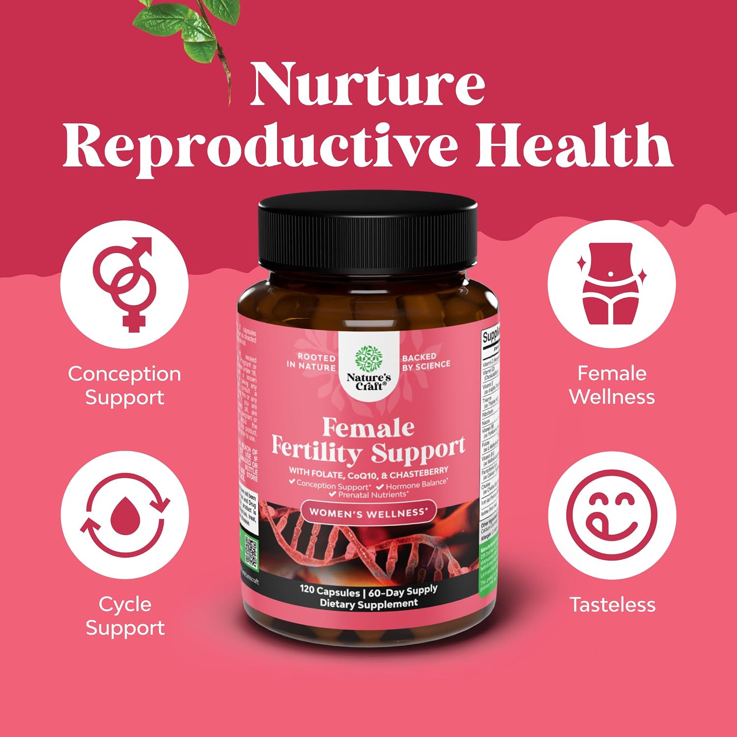 Natures Craft Suplemento de Fertilidad Femenina con Multivitamínicos Prenatales - 120 Cápsulas