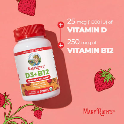 MARYRUTH'S Organic Vitamin D3 + B12 Gummies for Ages 4+ | Bone Health | Immune Support | Energy Metabolism | Cognitive – Image 6
