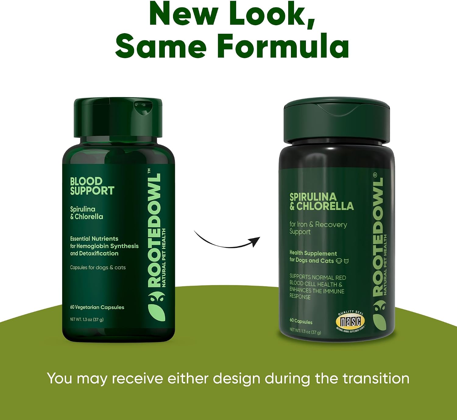 Rooted Owl® Blood Support para Perros y Gatos con Espirulina y Chlorella