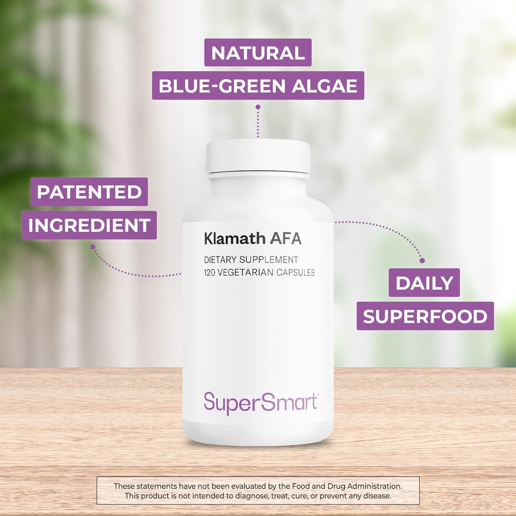Supersmart - AFA Extract 1000 mg daily (Patented) - Aphanizomenon Flos-Aquae - Blue-Green Algae Supplement | Non-GMO and Gluten-Free - 120 Vegetable Capsules
